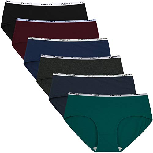 INNERSY Bragas Mujer Culotte de Algodón Braguitas Ropa Interior Cómoda y Sexy Pack de 6 (S-EU 38, Oscuro)