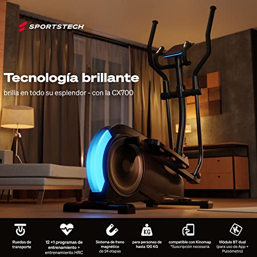 Innovación 2022 | Sportstech Bicicleta Elíptica Profesional con Sistema LED | Elíptica para casa con 12 programas y 1 Modo HRC | Elíptica con Sistema de Freno magnético 24 kg y Sensor de Pulso CX700