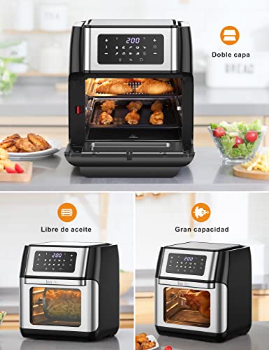 Innsky Freidora sin Aceite 10L, 1500W Freidora Aire con 10 Programas, Air Fryer con 6 Accesorios Gratis, Horno Aire Caliente, Deshidratar, Pantalla LED Táctil, Temporizador, con Recetas