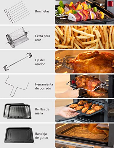 Innsky Freidora sin Aceite 10L, 1500W Freidora Aire con 10 Programas, Air Fryer con 6 Accesorios Gratis, Horno Aire Caliente, Deshidratar, Pantalla LED Táctil, Temporizador, con Recetas