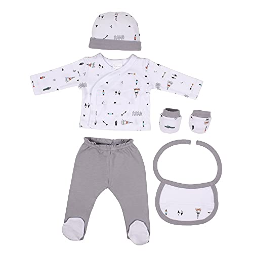 Interbaby SET07-31 - Set Primera Puesta Indio Gris Para Recién Nacido 5 Piezas, 340 g