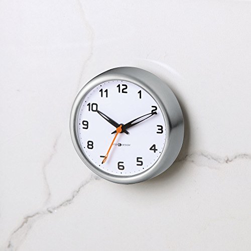 InterDesign Forma - Reloj de Pared, con ventosas, para Cuarto de baño, Acero Inoxidable Cepillado