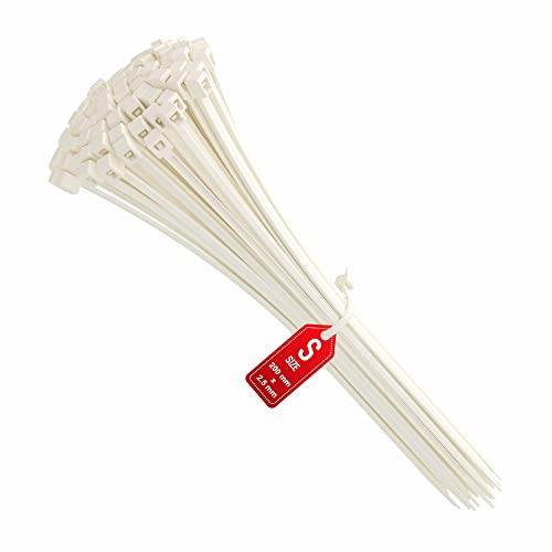 intervisio Bridas de Plastico para Cables 200mm x 2,5mm, Blanco, 100 Piezas