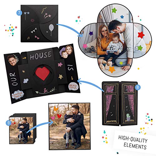 Int!rend Caja Sorpresa Explosiva con Álbum de Fotos de Bricolaje 5 Plantillas - Regalo Personalizado para Ocasiones Especiales - Cajas Originales para Regalos Amigas o Cumpleaños