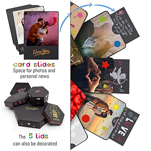 Int!rend Caja Sorpresa Explosiva XXL con Álbum de Fotos de Bricolaje 5 Plantillas - Regalo Personalizado Ocasiones Especiales - Cajas Originales para Regalos Amigas o Cumpleaños