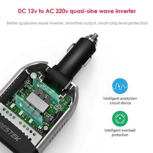 Inversor de Corriente 150W BESTEK Inversor 12v a 220v 1 Puerto de AC y 2 Puertos de USB Convertidor de Coche