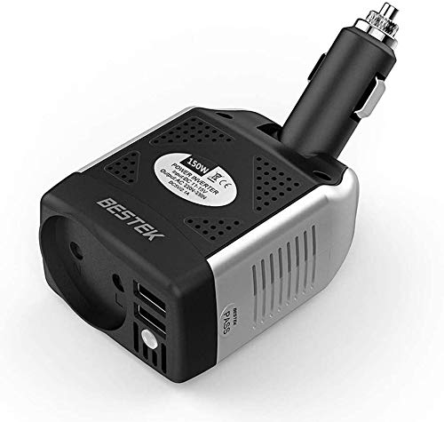 Inversor de Corriente 150W BESTEK Inversor 12v a 220v 1 Puerto de AC y 2 Puertos de USB Convertidor de Coche