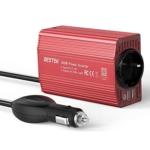 Inversor De Corriente 300W para Coche, BESTEK Transformador De 12v A 220v, Inversor con 1 Toma Enchufe Y 2 Puertos USB De 3,1 para Phone, Pad Y Tableta