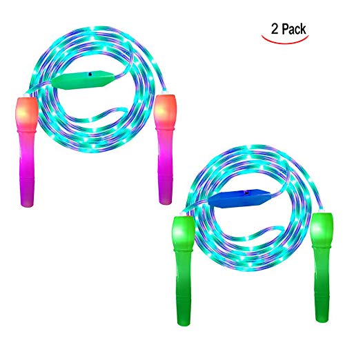 iPobie 2 Paquetes Cuerda de Saltar con LED, LED Ejercicio de Cuerda de Saltar, Cuerda de Saltar Brillante para niños, espectáculo de Luces, Fitness