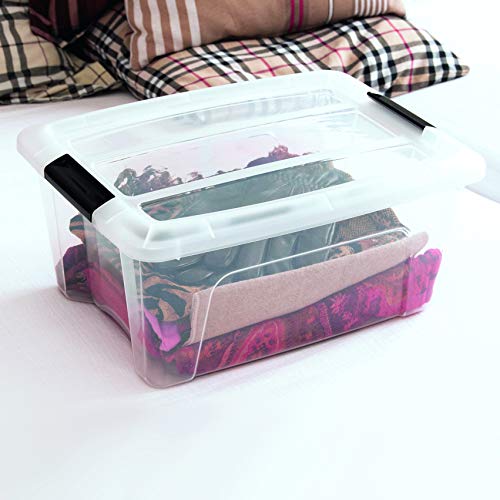 Iris Ohyama, Juego de 6 Cajas de Almacenamiento, 15 L, con Cierre a Presión, Apilable, Sala de Estar, Dormitorio, Garaje - New Top Box Ntb-15 - Transparente