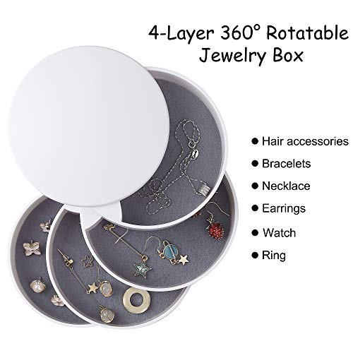 ISIYINER Caja Joyero Organizador Rotación de 360°, 4 Niveles Joyero de Viaje Portátil Pequeña Joyas Caja Organizadora para Mujer y Niñas