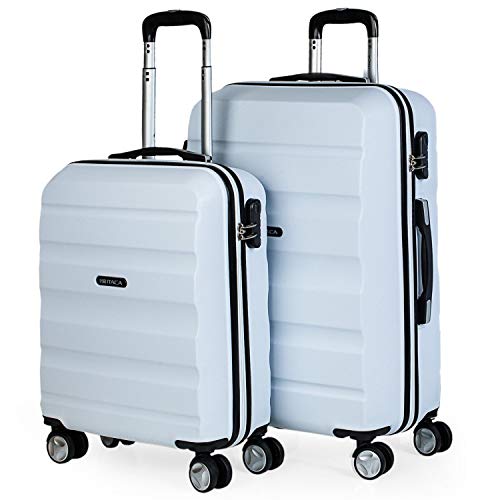 ITACA - Juego de Maletas de Viaje Ligeras 2 Pzs. Set Trolley ABS 4 Ruedas (Cabina + Mediana) Rígidas y Resistentes. Conjunto Equipaje Avión t71615, Color Blanco