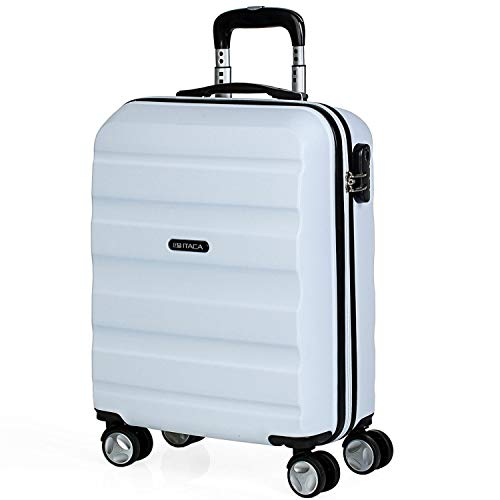 ITACA - Maleta Cabina Avion Pequeña Rígida ABS de Viaje con 4 Ruedas Hombre Mujer 55x40x20 cm. Trolley Equipaje de Mano de Marca ITACA. Práctica y Ligera. Candado con Combinación. T71650, Color Blanco