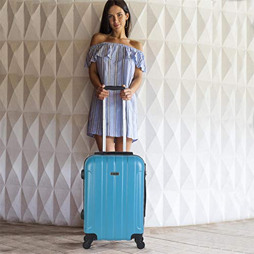 ITACA - Maleta Cabina de Viaje Rígida 4 Ruedas Trolley 55 cm ABS Lisa. Pequeña Equipaje de Mano. Cómoda y Ligera. Viajes Cortos. Low Cost Ryanair, 771150, Color Turquesa