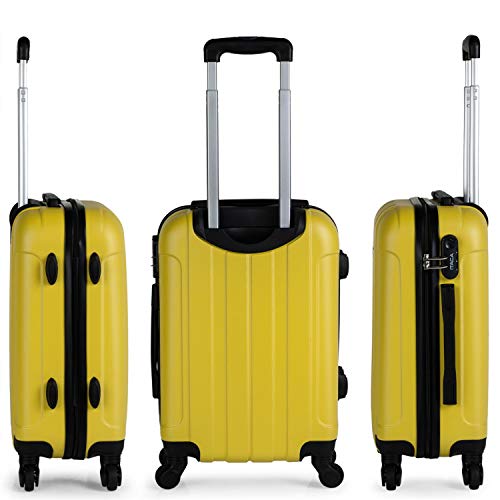 ITACA - Maleta Cabina de Viaje Rígida 4 Ruedas Trolley 55 cm ABS Lisa. Pequeña Equipaje de Mano. Cómoda y Ligera. Viajes Cortos. Low Cost Ryanair, 771150, Color Amarillo