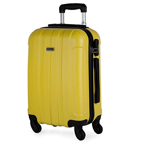 ITACA - Maleta Cabina de Viaje Rígida 4 Ruedas Trolley 55 cm ABS Lisa. Pequeña Equipaje de Mano. Cómoda y Ligera. Viajes Cortos. Low Cost Ryanair, 771150, Color Amarillo