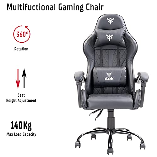 Itek Gaming Chair Rhombus PF10, Cloruro de polivinilo, Negro, Normale