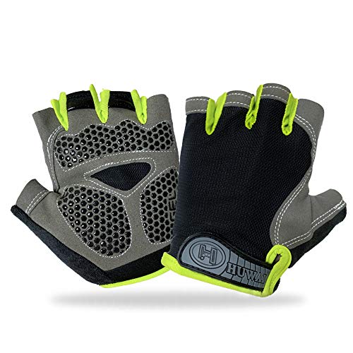 IvyLife Guantes de Ciclismo MTB Guantes de Bici de Carretera de Medio Dedo, Guantes Deportivos para Gimnasio Moto Entrenamiento, Antideslizantes Guantes Verano para Hombre y Mujer(2# Negro y Verde-M)