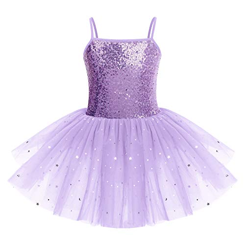 IWEMEK Vestido de ballet sin mangas con lentejuelas para niños y niñas, con correa de espagueti, patinaje, gimnasia, ropa de baile de cisne de hadas, vestidos de baile de salón de baile