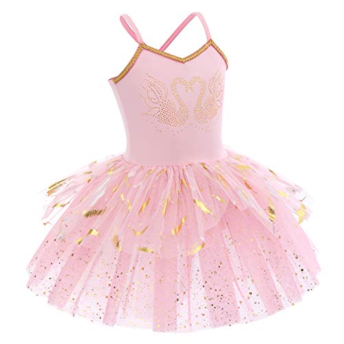 IWEMEK Vestido de tutú de ballet con estampado de plumas de tul con volantes y volantes para patinaje, gimnasia de una pieza