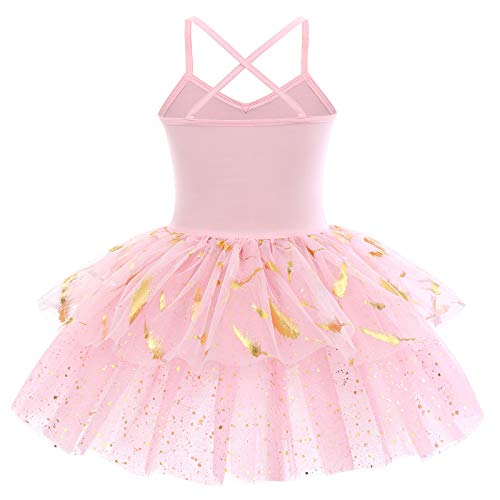 IWEMEK Vestido de tutú de ballet con estampado de plumas de tul con volantes y volantes para patinaje, gimnasia de una pieza