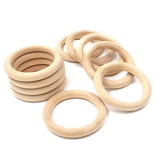 IWILCS Aros de Madera Natural, 12PCS Madera Anillos de dentición, Anillas Madera Sin Acabado, Anillos de Madera de Artesanía para Bricolaje Fabricación de Joyas, Juguete del bebé(70mm)