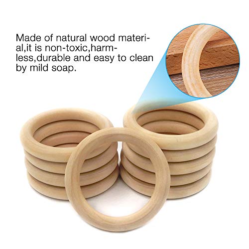 IWILCS Aros de Madera Natural, 12PCS Madera Anillos de dentición, Anillas Madera Sin Acabado, Anillos de Madera de Artesanía para Bricolaje Fabricación de Joyas, Juguete del bebé(70mm)