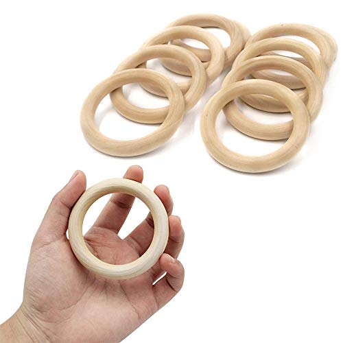 IWILCS Aros de Madera Natural, 12PCS Madera Anillos de dentición, Anillas Madera Sin Acabado, Anillos de Madera de Artesanía para Bricolaje Fabricación de Joyas, Juguete del bebé(70mm)