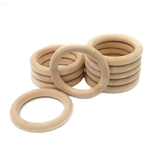 IWILCS Aros de Madera Natural, 12PCS Madera Anillos de dentición, Anillas Madera Sin Acabado, Anillos de Madera de Artesanía para Bricolaje Fabricación de Joyas, Juguete del bebé(70mm)