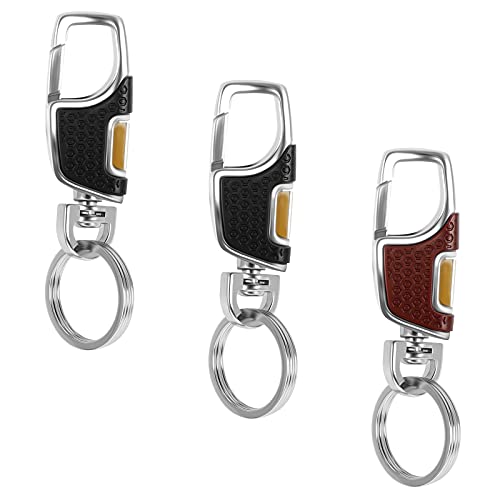 Iyowei 3Pcs Llavero Coche Llavero Mosqueton Llavero de Aleación de Metal Liberación Rápida con 2 Anillos Desmontables Llavero para Llaves de Coche Casa Oficina (Negro, Marrón)