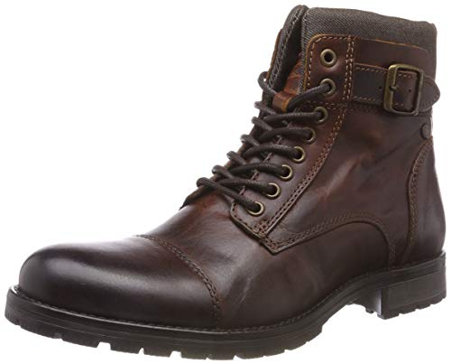 JACK & JONES JFWALBANY Leather STS, Biker Boots Hombre, Marrón(Brown Stone Brown Stone), 40 EU