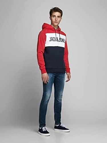 JACK & JONES JJELOGO Blocking Sweat Hood STS Sudadera con capucha, Rojo (Tango Red), M para Hombre