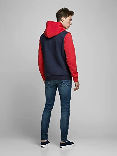 JACK & JONES JJELOGO Blocking Sweat Hood STS Sudadera con capucha, Rojo (Tango Red), M para Hombre