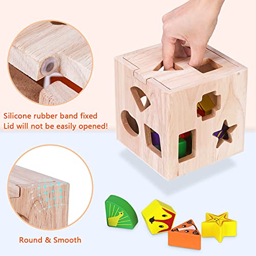 Japace Cubo Actividades Bebe, Juguetes de Madera Montessori con 12 Bloques de Forma Geométrica Rompecabezas Cubos Aprendizaje Temprano Juego Educativo Regalos para Niños Niñas 1 2 3 Años