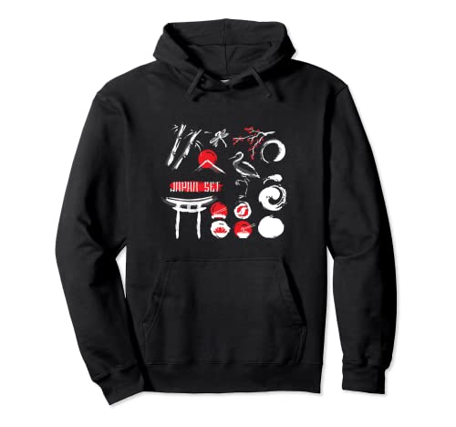 Japón Cosas Rojo Arte Set Torii Grúa Ramen Bambú Sol Regalo Sudadera con Capucha