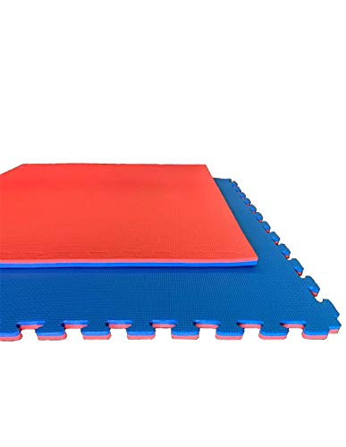 Jardin202 - Lote x10 losetas Tatami Puzzle - Rojo/Azul | Esterilla Reversible Antideslizante | Suelo para gimnasios, Artes Marciales, Judo | Espesor: 20mm