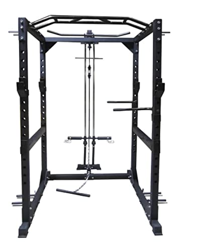 Jaula de musculación. Rack profesional multifuncional doble polea. Estructura soporte de barras.