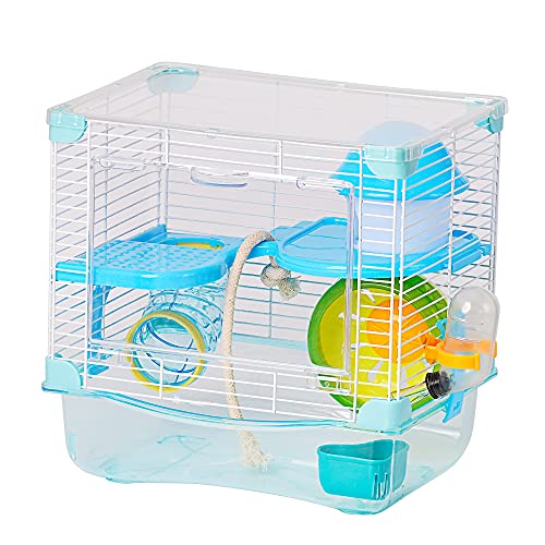 Jaula para Hámster Roborowski Jaula para Hámster 27*21*27cm jaulas Hamsters pequeña Bebedero comedero (Azul)