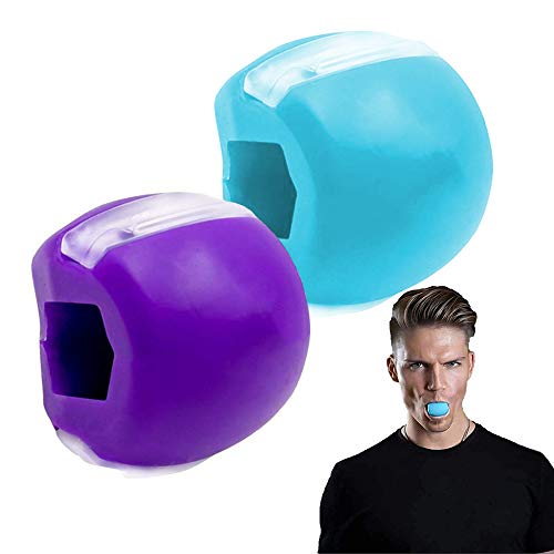 Jawline Facial Fitness Ball, ZoneYan Ejercitador Mentón Masticable, Mandíbula Entrenamiento Equipo, Jaw Exerciser Ejercicios Pelota, Cara Cuello Entrenador, Bola Ejercitador Papada (Azul y violeta)