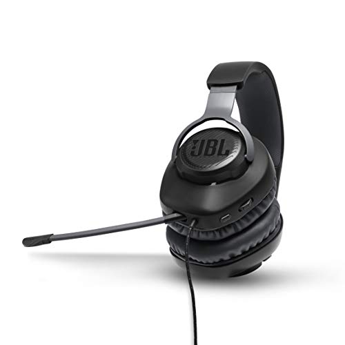 JBL Quantum 100 Auriculares para gamers con sonido QuantumSOUND, micrófono Boom y, diseño ligero y cómodo a la par que llamativo, compatible con múltiples plataformas, en negro