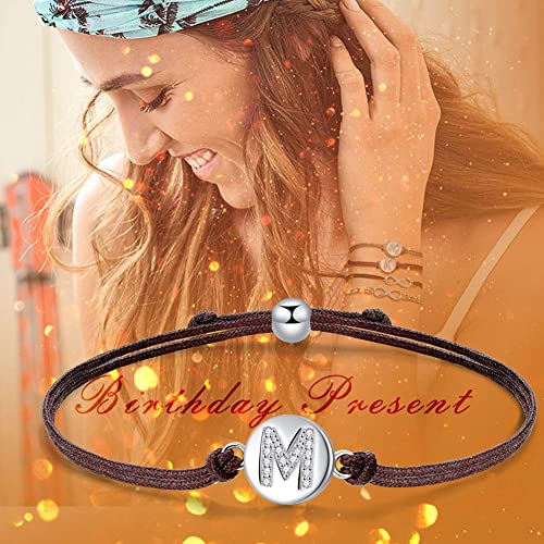 J.Endéar Pulsera Forma de Inicial M, Plata de Ley 925 Circonita Cúbica Pulseras Iniciales, Regalo de Amistad 24cm Trenzado Hecho a Mano Ajustable