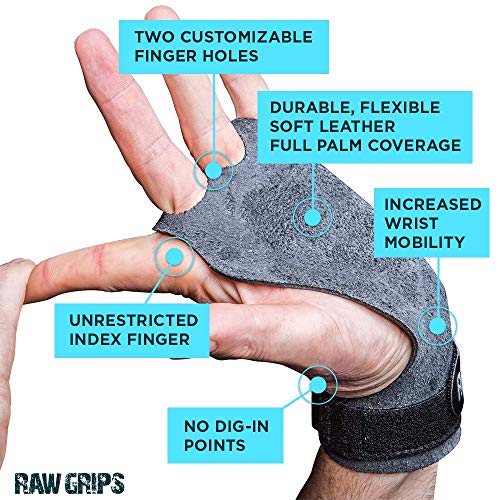 JerkFit Raw Grips, 2 Dedos de Cuero Gimnasia agarres con Protección Completa de la Palma de la Mano (XL)