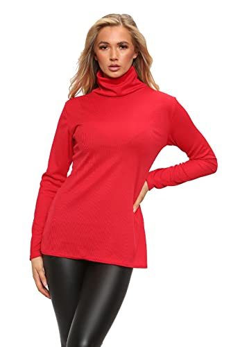 Jersey de cuello alto para mujer, acanalado, manga larga Rojo rosso 40-42