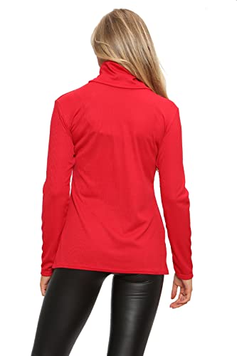 Jersey de cuello alto para mujer, acanalado, manga larga Rojo rosso 40-42