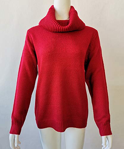 Jerseys de Punto Mujer Jersey Punto Cuello Vuelto Mujer Oversize Grueso Sueter Señora Gordos Ancho Sweaters Sweater Tejido Jerséis Suéter de Mujer Tejido Jerséy Pullover Sueteres Anchos Invierno Rojo