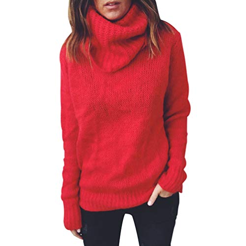 Jerseys de Punto Mujer Jersey Punto Cuello Vuelto Mujer Oversize Grueso Sueter Señora Gordos Ancho Sweaters Sweater Tejido Jerséis Suéter de Mujer Tejido Jerséy Pullover Sueteres Anchos Invierno Rojo