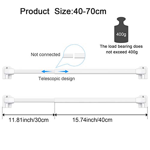 Jetec Barras de Cortina Extensibles Barra Ajustable Plástica de Cortina de Ventana Barras de Tensión de Armario Barra Poste Carril Autoadhesiva, 15,7-27,5 Pulgadas (Blanco, 2)