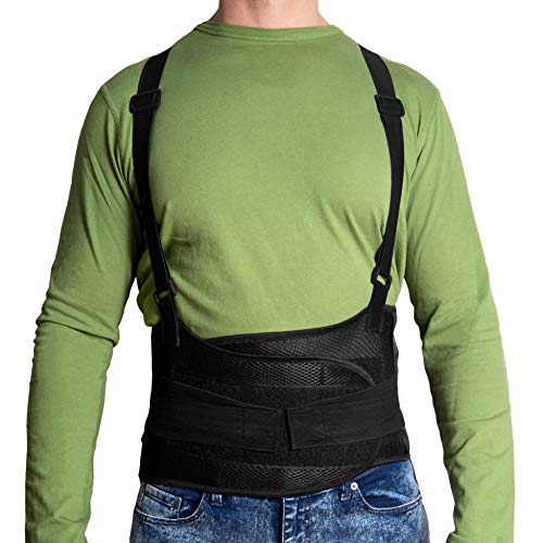 JeVx Faja Lumbar para la Espalda REFORZADA DOBLE CIERRE Y TIRANTES - Talla M para Hombre Cinturon Elastico Reforzado para Trabajo y Deporte Corrector de Postura Ajustable Abdominal Dolor Compresora