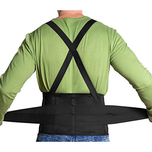 JeVx Faja Lumbar para la Espalda REFORZADA DOBLE CIERRE Y TIRANTES - Talla M para Hombre Cinturon Elastico Reforzado para Trabajo y Deporte Corrector de Postura Ajustable Abdominal Dolor Compresora