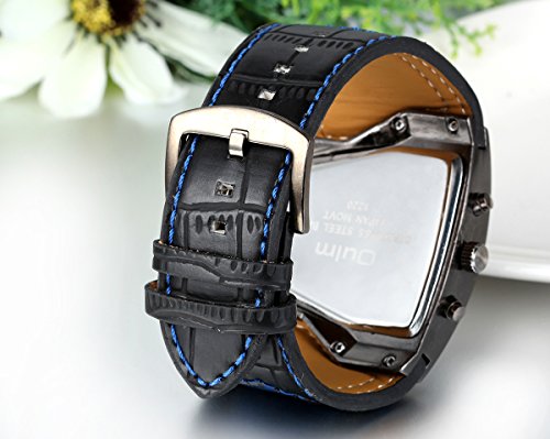 JewelryWe Reloj Militar y Deportivo con Doble Mecanismo de Cuarzo Correa de Cuero para Hombre con subdiales Decorativos, Regalos San Valentín para Hombre, Regalos Dia del Padre